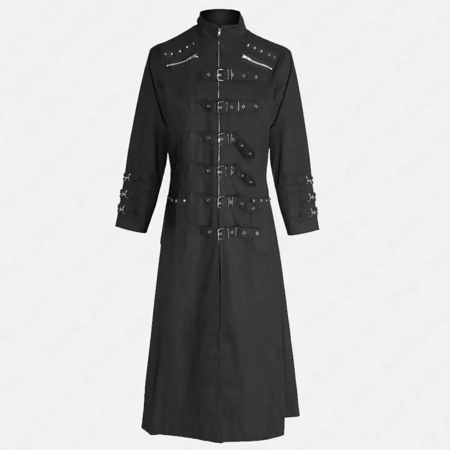 Gothic Industrial Multi-Zipper Trench Coat - Men's Trench Coat